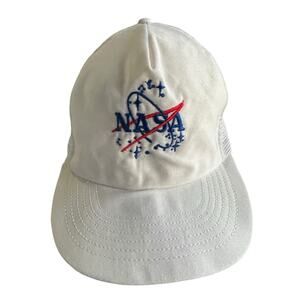 VTG NASA Space Snapback Trucker Mesh Cap Hat White Blue One Size Adjustable USA